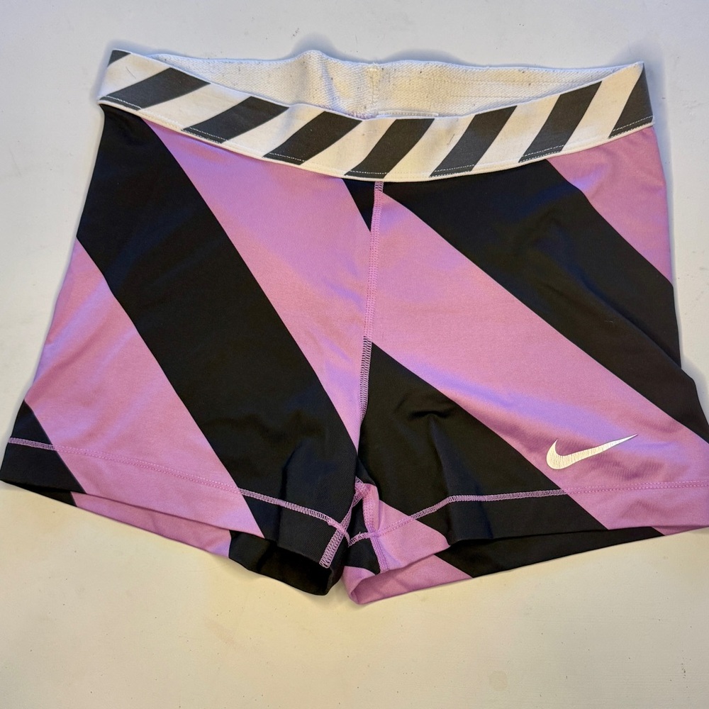Nike Pink and Black Athletic Shorts with Geometric Pattern